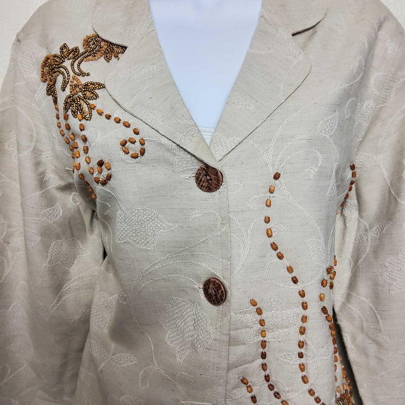 Coldwater Creek Cream Embroidered and Beaded Blazer, Women's Petite Large - Trinity Thrift