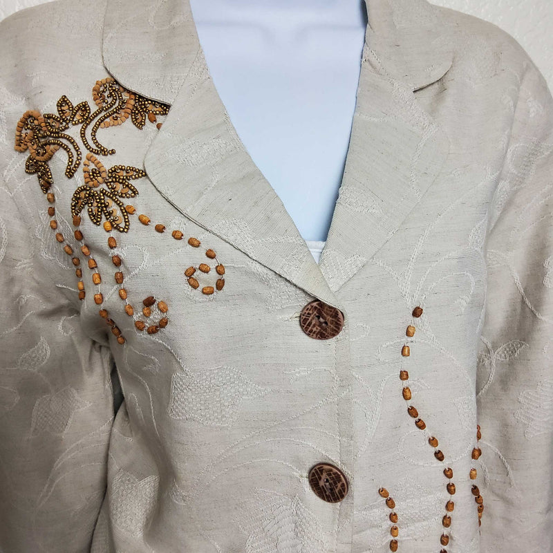 Coldwater Creek Cream Embroidered and Beaded Blazer, Women's Petite Large - Trinity Thrift