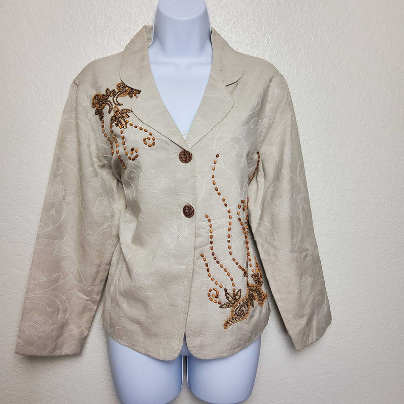 Coldwater Creek Cream Embroidered and Beaded Blazer, Women's Petite Large - Trinity Thrift