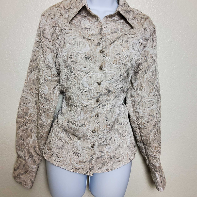 Coldwater Creek Beige Embroidered Button-Up Top, Women's Medium