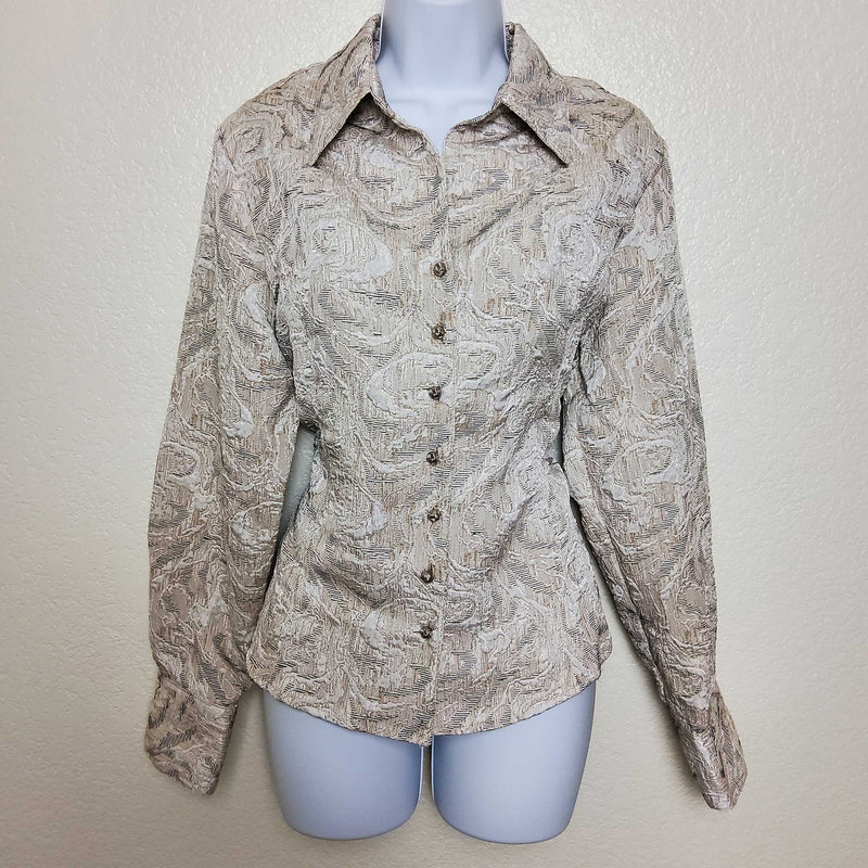 Coldwater Creek Beige Embroidered Button-Up Top, Women's Medium