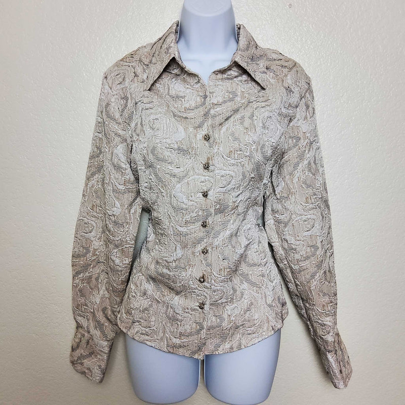 Coldwater Creek Beige Embroidered Button-Up Top, Women's Medium