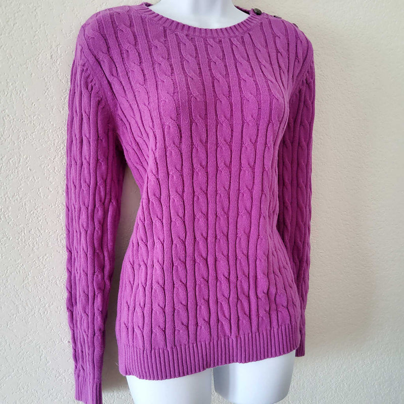 Croft & Barrow Purple Cable Knit Crew Neck Pullover Sweater, Women's Medium - Trinity Thrift