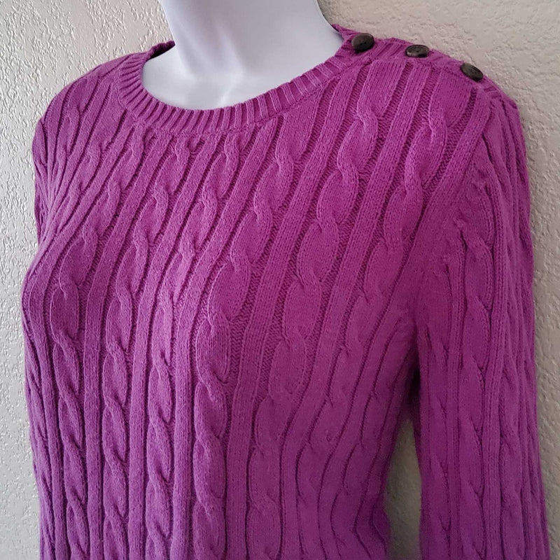 Croft & Barrow Purple Cable Knit Crew Neck Pullover Sweater, Women's Medium - Trinity Thrift