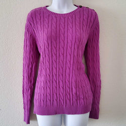 Croft & Barrow Purple Cable Knit Crew Neck Pullover Sweater, Women's Medium - Trinity Thrift