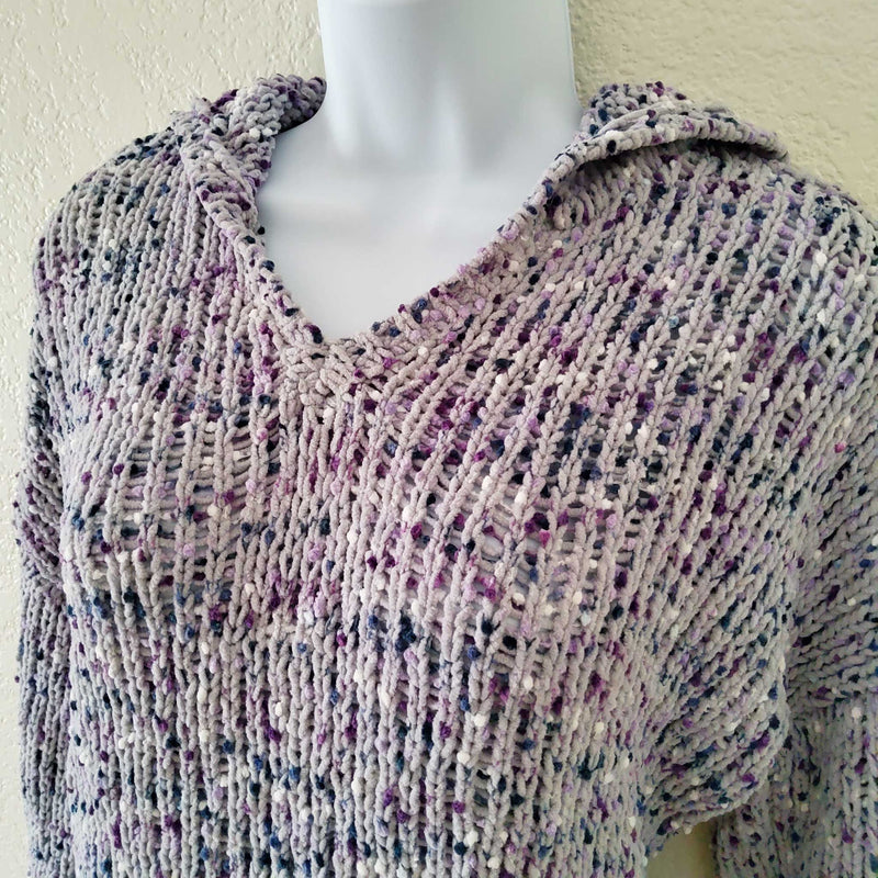 Cupio Stretch Purple Knit Hoodie Sweater, Women's Large - Trinity Thrift