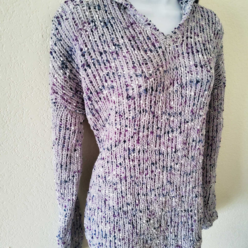 Cupio Stretch Purple Knit Hoodie Sweater, Women's Large - Trinity Thrift