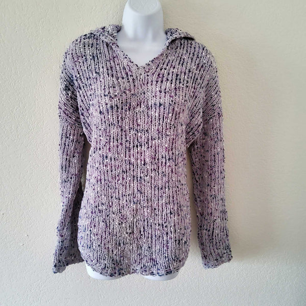 Cupio Stretch Purple Knit Hoodie Sweater, Women's Large - Trinity Thrift