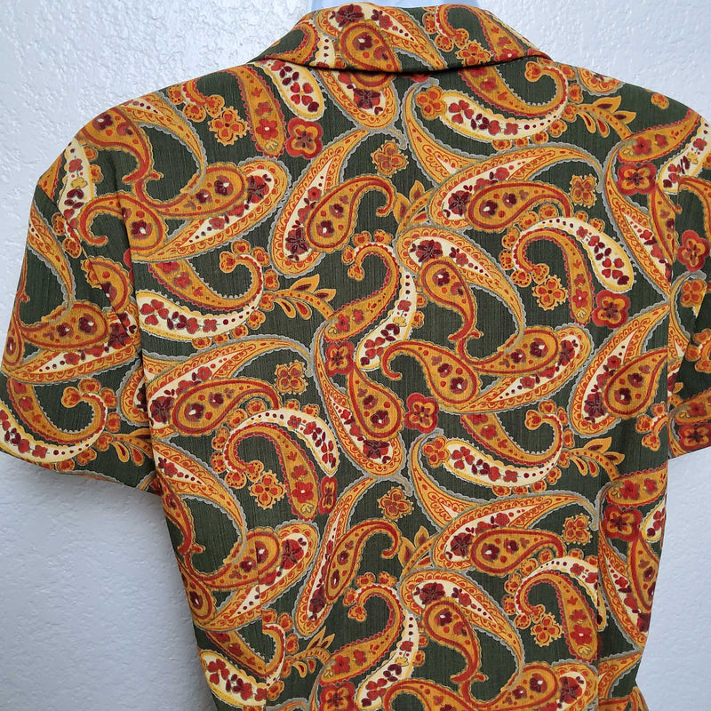 David Warren New York Orange and Green Paisley Blouse, Women's Size 12 - Trinity Thrift