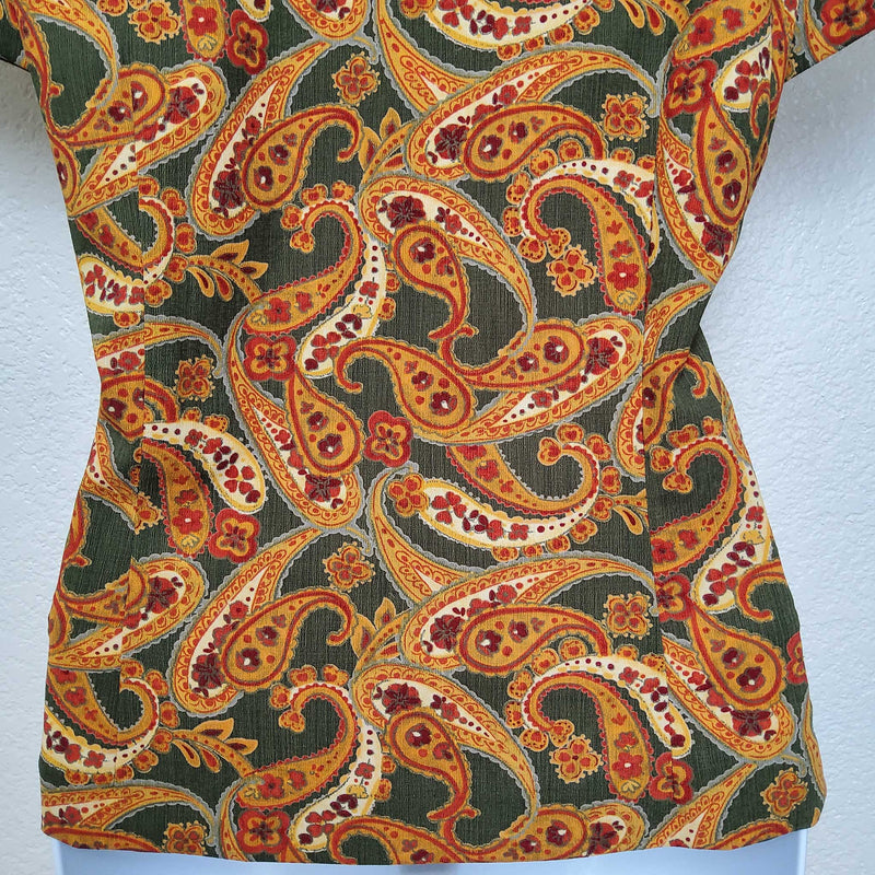 David Warren New York Orange and Green Paisley Blouse, Women's Size 12 - Trinity Thrift