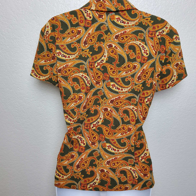 David Warren New York Orange and Green Paisley Blouse, Women's Size 12 - Trinity Thrift