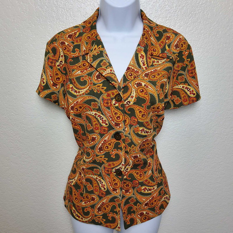 David Warren New York Orange and Green Paisley Blouse, Women's Size 12