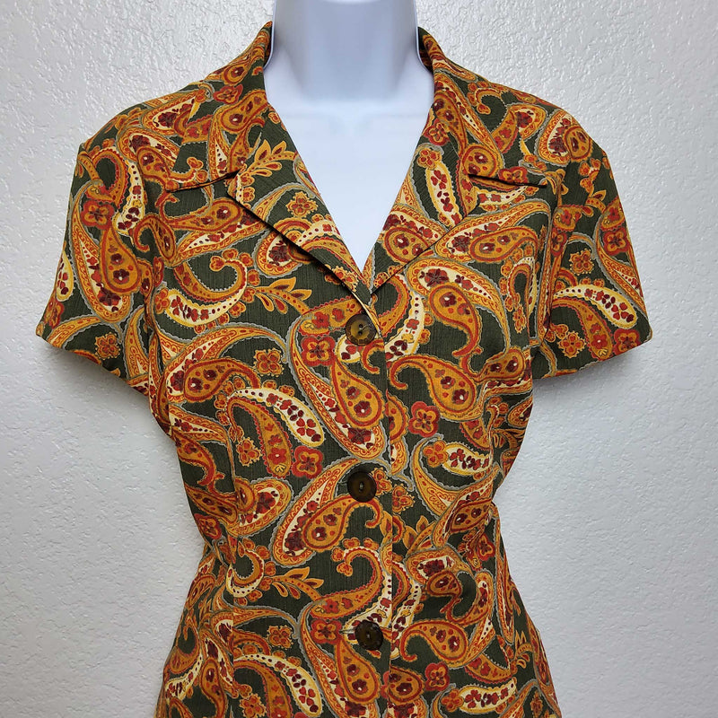 David Warren New York Orange and Green Paisley Blouse, Women's Size 12