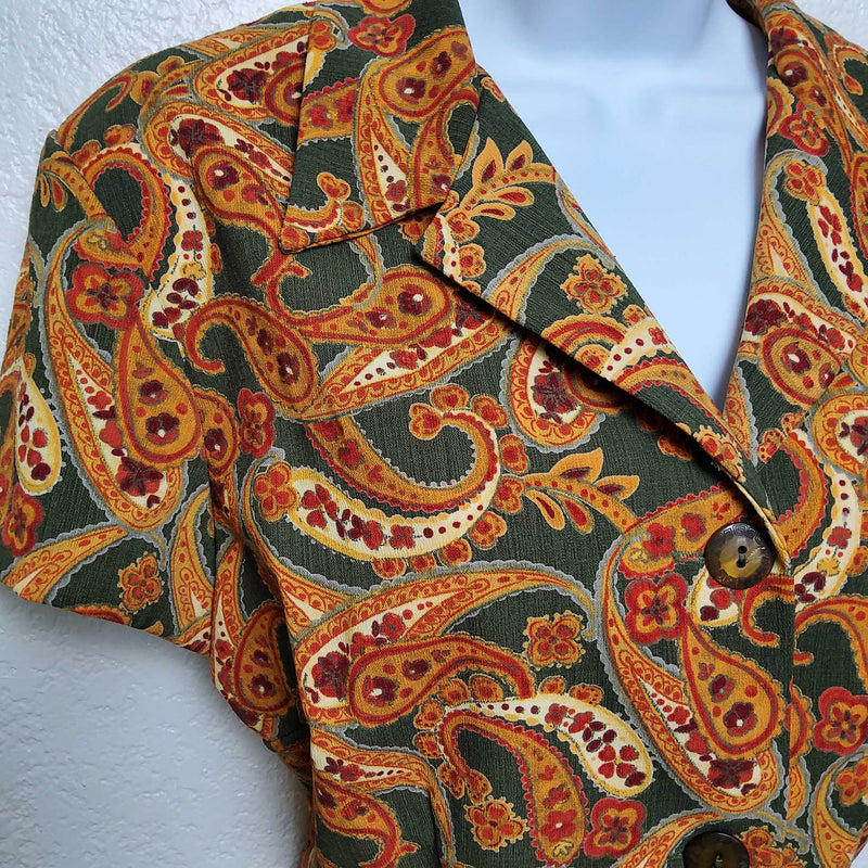 David Warren New York Orange and Green Paisley Blouse, Women's Size 12 - Trinity Thrift