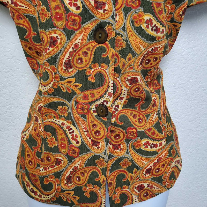 David Warren New York Orange and Green Paisley Blouse, Women's Size 12 - Trinity Thrift