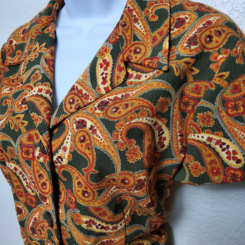 David Warren New York Orange and Green Paisley Blouse, Women's Size 12 - Trinity Thrift