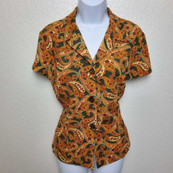 David Warren New York Orange and Green Paisley Blouse, Women's Size 12 - Trinity Thrift