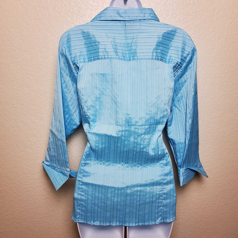 Dressbarn Blue Pleated Button-up Blouse, Women's Size 14/16W - Trinity Thrift