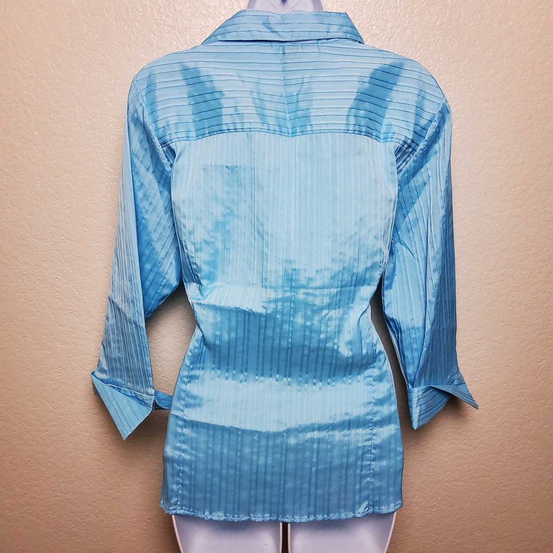 Dressbarn Blue Pleated Button up Blouse Women s Size 14 16W Trinity Thrift