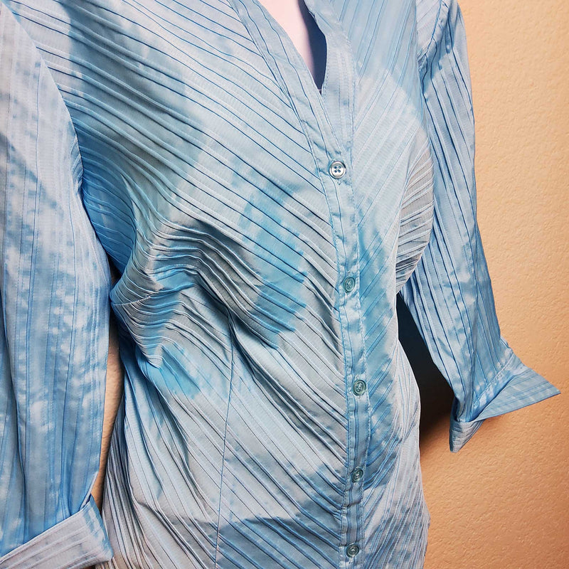 Dressbarn Blue Pleated Button-up Blouse, Women's Size 14/16W - Trinity Thrift