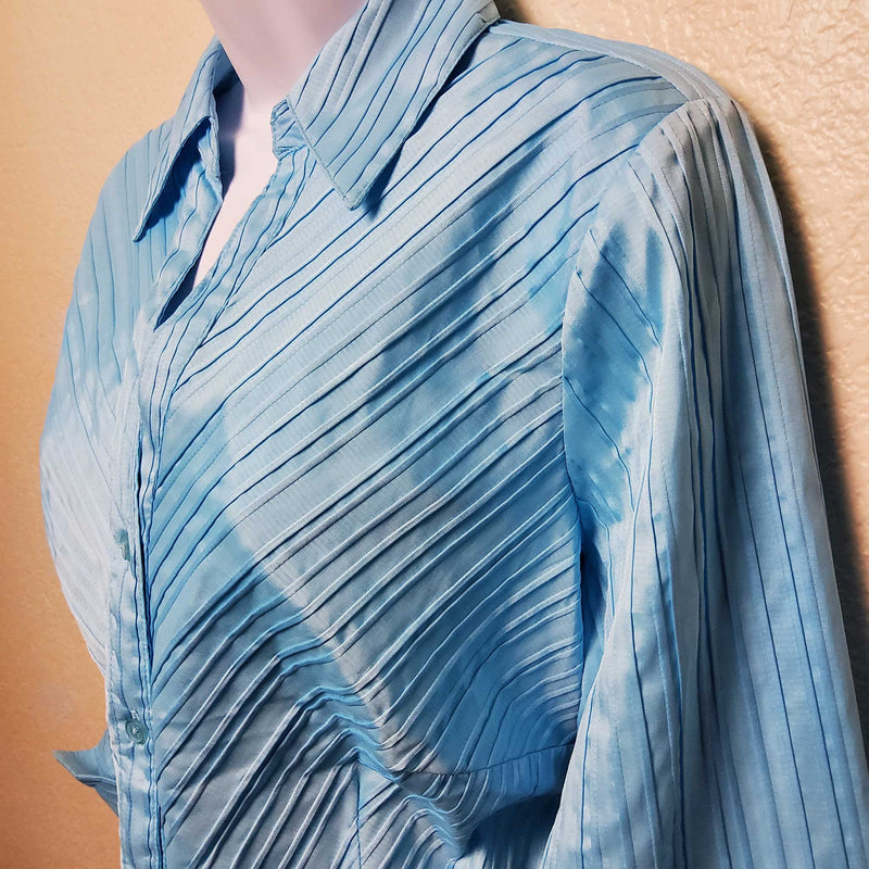 Dressbarn Blue Pleated Button-up Blouse, Women's Size 14/16W - Trinity Thrift