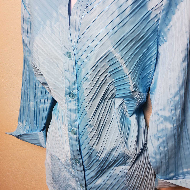 Dressbarn Blue Pleated Button-up Blouse, Women's Size 14/16W - Trinity Thrift