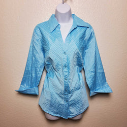 Dressbarn Blue Pleated Button-up Blouse, Women's Size 14/16W - Trinity Thrift