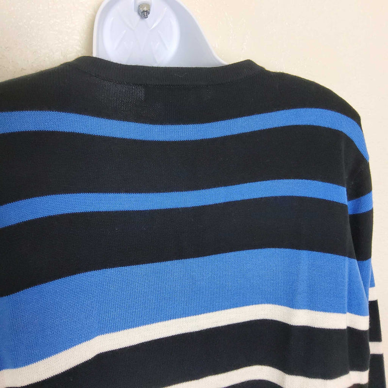 Dressbarn Bllack, Blue and White Striped Button-up Sweater, Women's Medium - Trinity Thrift