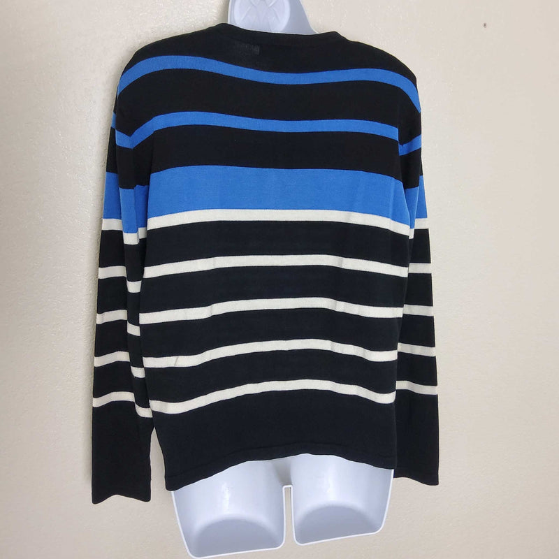 Dressbarn Bllack, Blue and White Striped Button-up Sweater, Women's Medium - Trinity Thrift