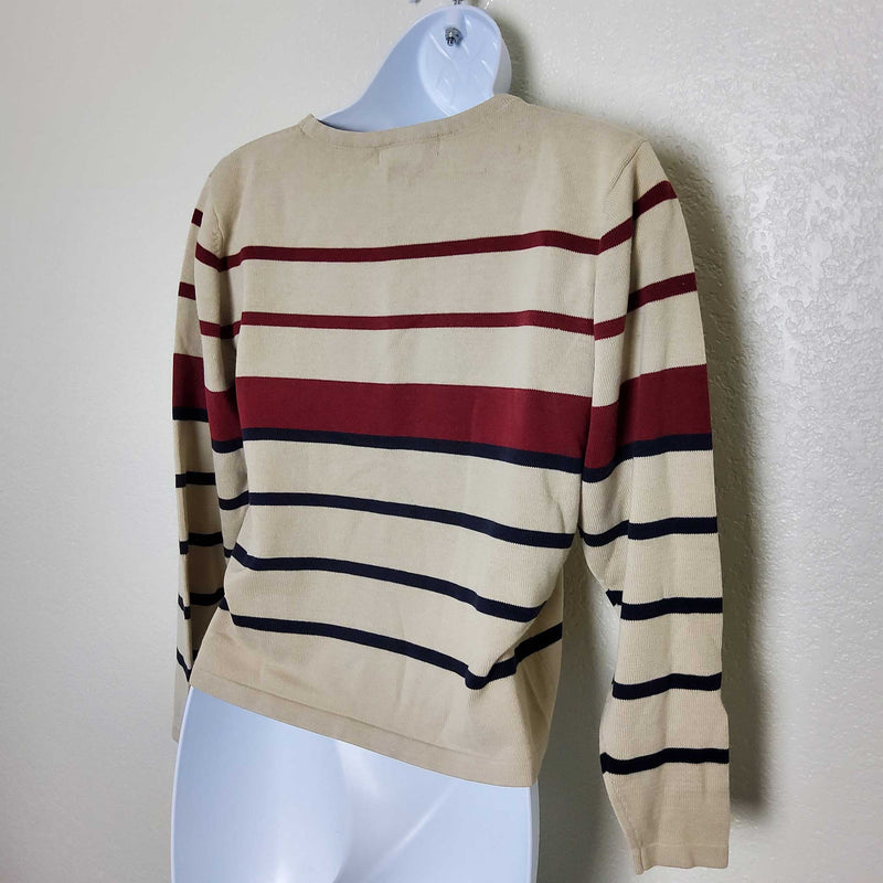 Dressbarn Cream and Maroon Striped Pullover Sweater, Women's Size 8 - Trinity Thrift