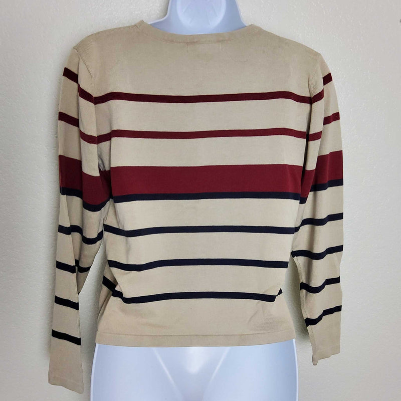 Dressbarn Cream and Maroon Striped Pullover Sweater, Women's Size 8 - Trinity Thrift