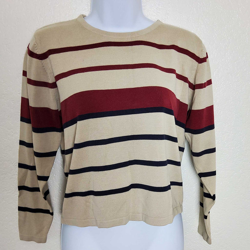 Dressbarn Cream and Maroon Striped Pullover Sweater, Women's Size 8 - Trinity Thrift