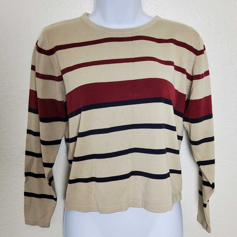 Dressbarn Cream and Maroon Striped Pullover Sweater, Women's Size 8 - Trinity Thrift