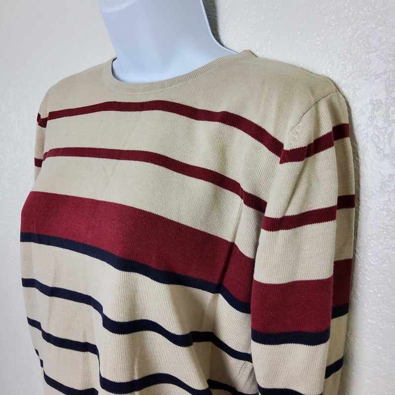 Dressbarn Cream and Maroon Striped Pullover Sweater, Women's Size 8 - Trinity Thrift