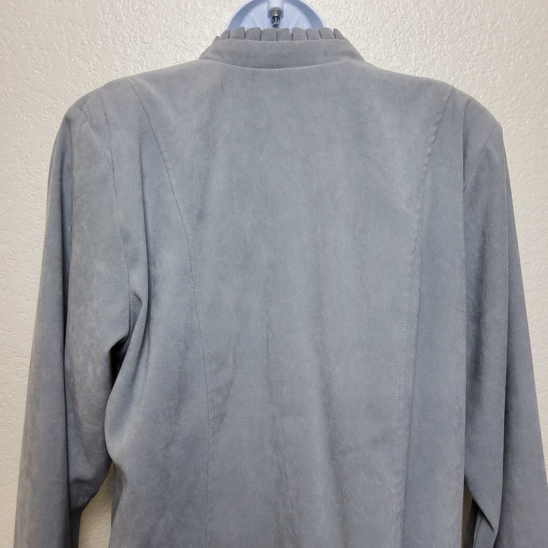 Dressbarn Grey Jacket with Ruffled Collar, Women's Size 14/16 - Trinity Thrift