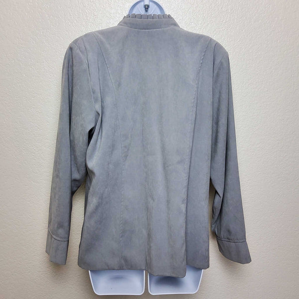 Dressbarn Grey Jacket with Ruffled Collar, Women's Size 14/16 - Trinity Thrift