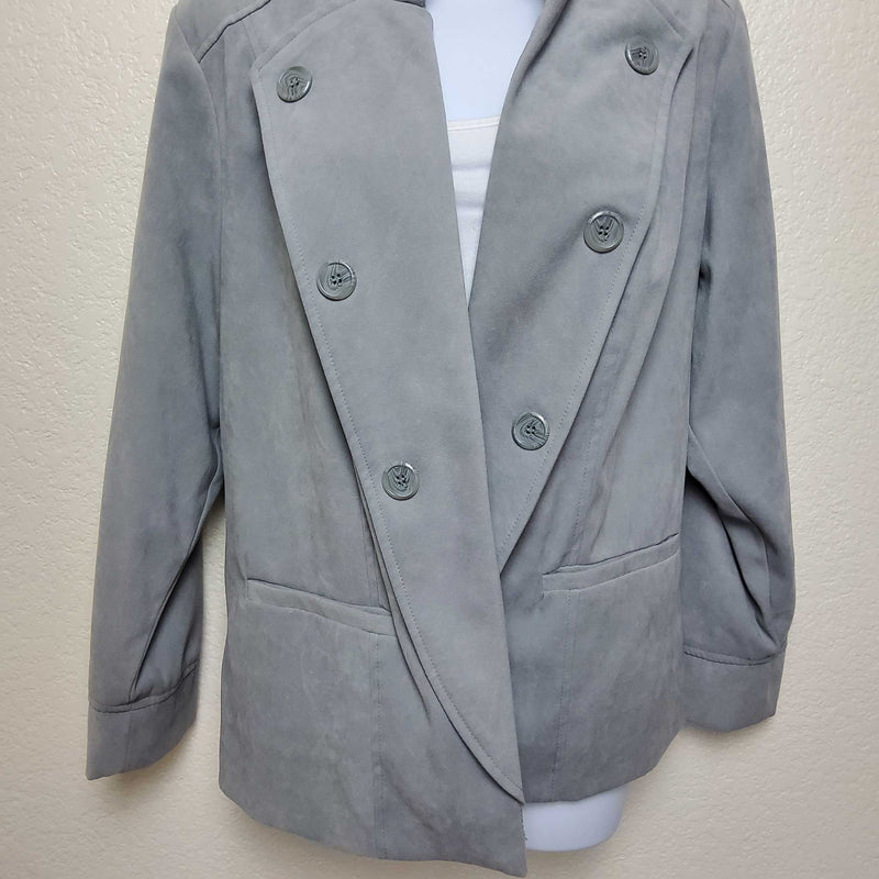 Dressbarn Grey Jacket with Ruffled Collar, Women's Size 14/16 - Trinity Thrift