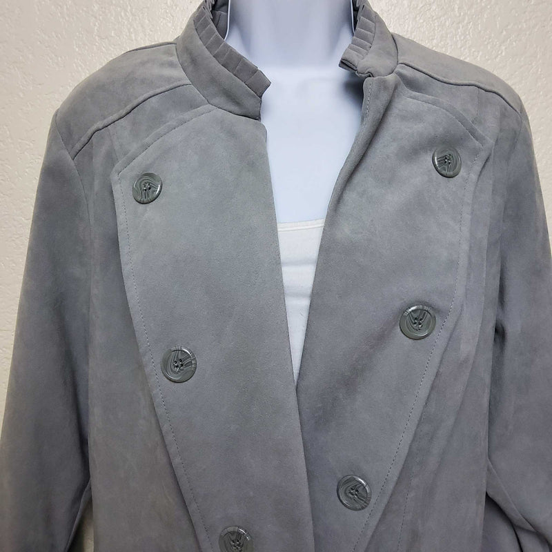 Dressbarn Grey Jacket with Ruffled Collar, Women's Size 14/16 - Trinity Thrift