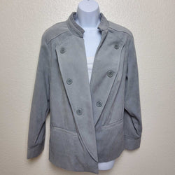 Dressbarn Grey Jacket with Ruffled Collar, Women's Size 14/16 - Trinity Thrift