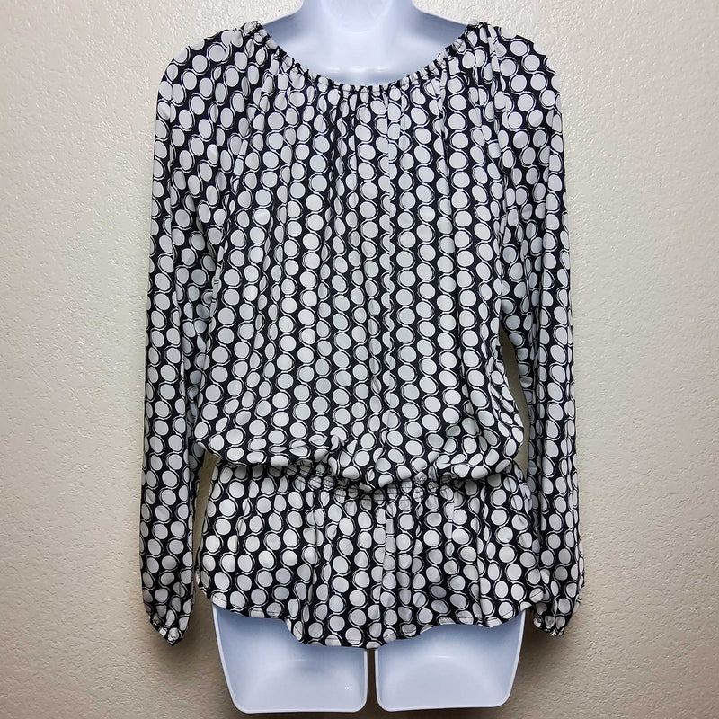 Ellen Tracy Black & White Polka Dot Blouse, Women's Medium - Trinity Thrift