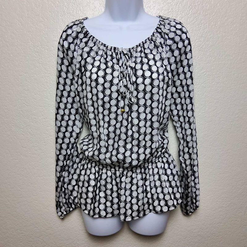 Ellen Tracy Black & White Polka Dot Blouse, Women's Medium - Trinity Thrift