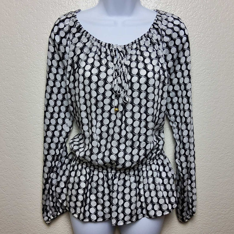 Ellen Tracy Black & White Polka Dot Blouse, Women's Medium - Trinity Thrift