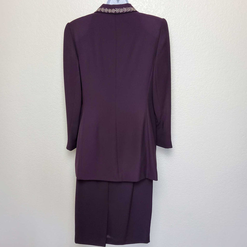 Emily Purple 2-Piece Embroidered Skirt Suit, Women's Size 10