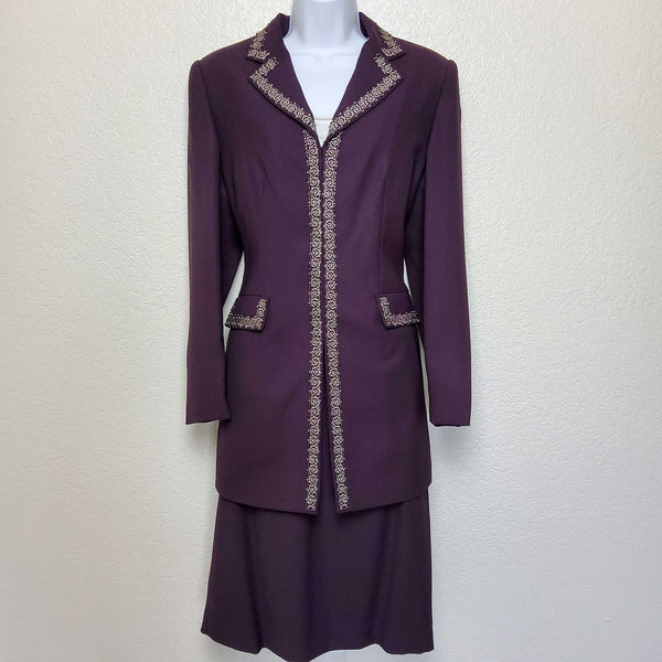 Emily Purple 2-Piece Embroidered Skirt Suit - Trinity Thrift