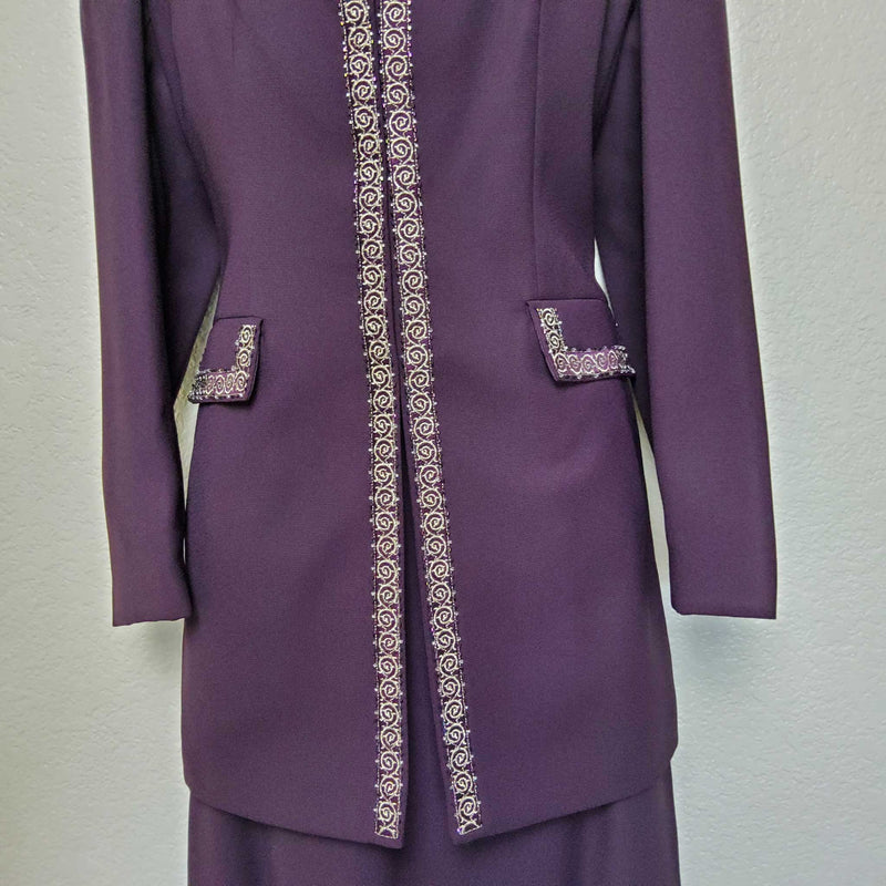 Emily Purple 2-Piece Embroidered Skirt Suit - Trinity Thrift