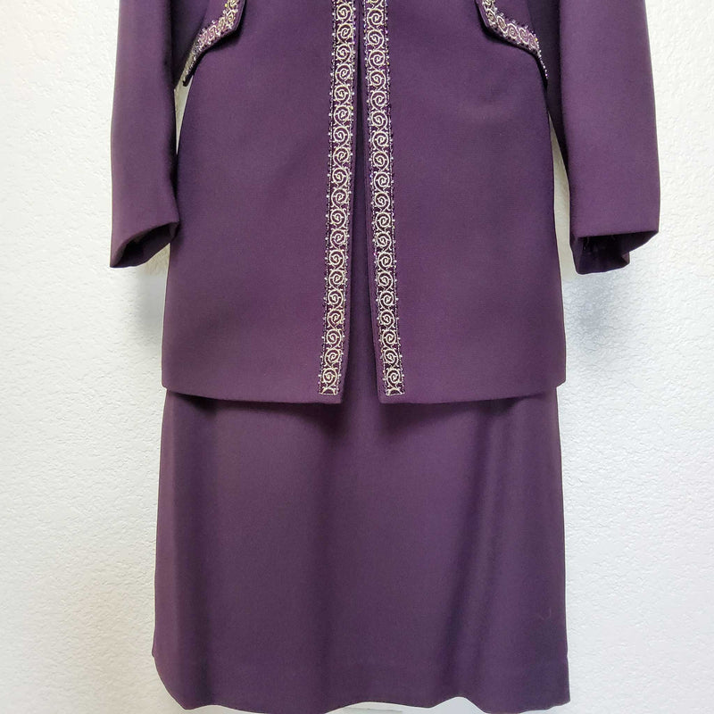 Emily Purple 2-Piece Embroidered Skirt Suit - Trinity Thrift