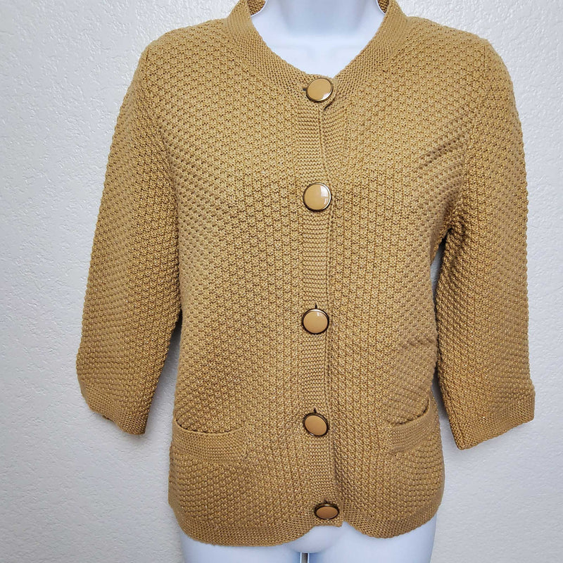 Evan-Picone Gold Knit Sweater with Metallic Threading, Women's Petite Large - Trinity Thrift