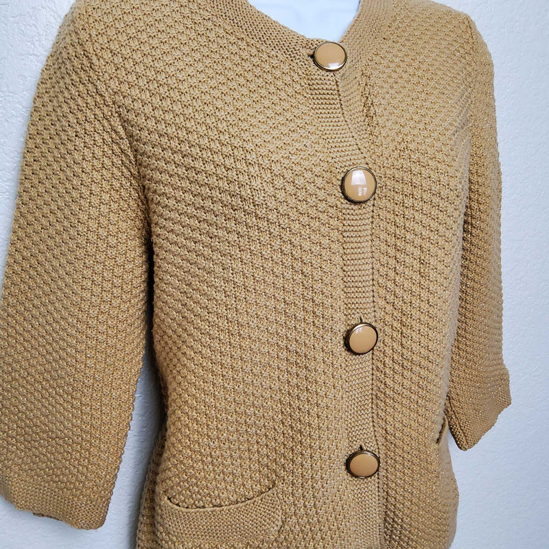 Evan-Picone Gold Knit Sweater with Metallic Threading, Women's Petite Large - Trinity Thrift