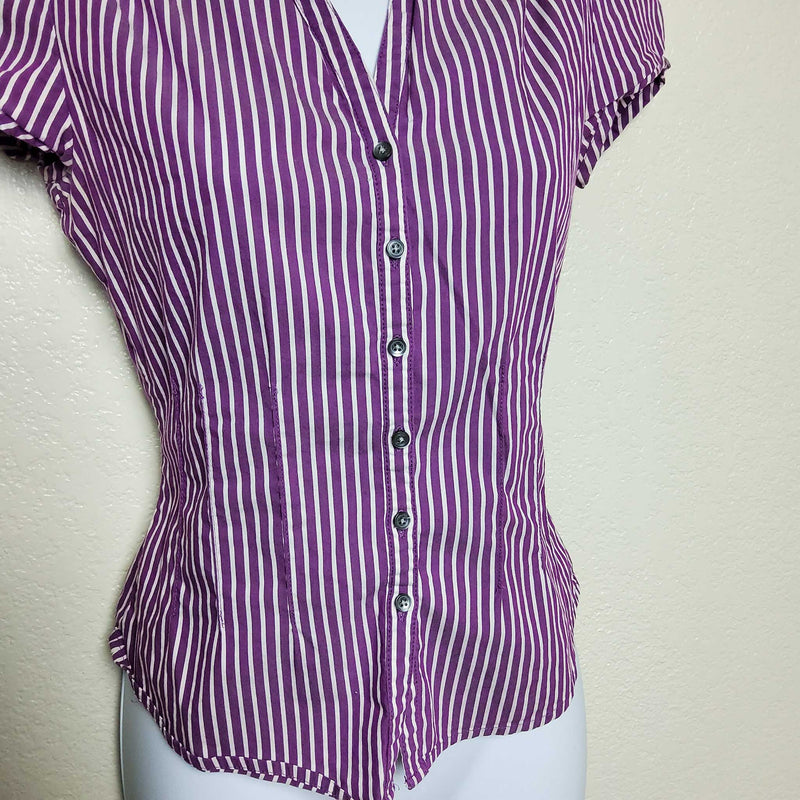 Express Design Studio Purple Striped Button-up Tee, Women's Extra Small - Trinity Thrift