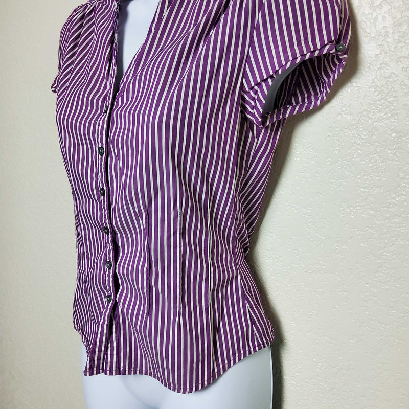 Express Design Studio Purple Striped Button-up Tee, Women's Extra Small - Trinity Thrift